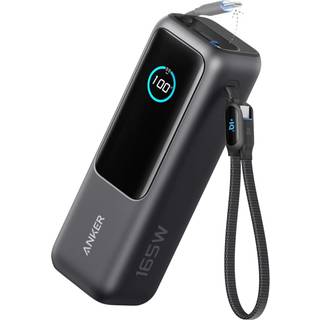 Anker Power Bank 25K 165W Built-in USB-C Cable Powerbank - Sort - 25000 mAh