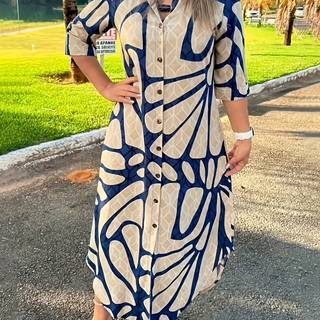 TEMU Allover Print Button Front Shirt Dress, Elegant Long Sleeve Loose Fit Dress For Spring & Fall, Women's Clothing