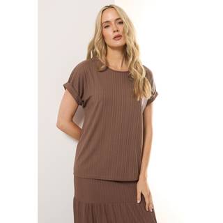 Lts Tall Chocolate Brown Textured Grown On Sleeve Top 10 Lts | Tall Women's Day Tops