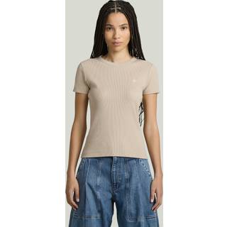 Rib Cap Sleeve T-Shirt - Beige - Women