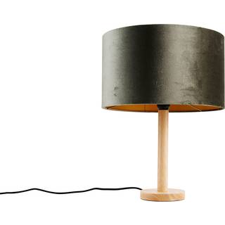 Bordlampe træ med fløjlsskærm grøn 35 cm - Mels