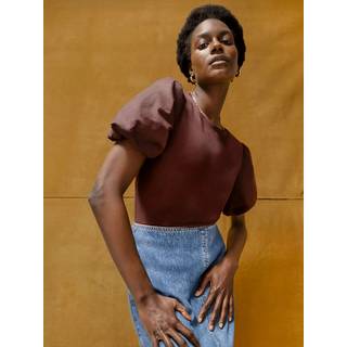 Ro & Zo Ro & Zo Brown Pure Cotton Puff Sleeve T-Shirt