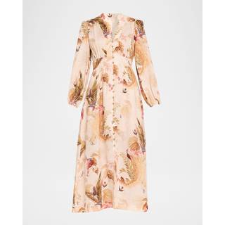 Zimmermann Ascension floral linen midi dress - pink - L