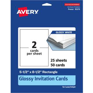 Avery Printable Rectangle Invitation Cards 5.5 """" X 8.5 """" Glossy White Cardstock Laser/Inkjet Cards 50 I alt