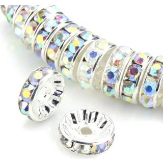 100 stk. ADABELE GRADE A 8MM CRYSTAL RHINESTONE RONDELLE LOOD PEADS CRYSTAL AB STERLING Sølvbelagt afstand til DIY-håndværkssmykker, der fremstil
