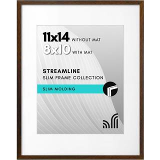 AmericanFlat 11x14 Billedramme med knust -resistent glas - Brug som 8x10 ramme med Mat eller 11x14 ramme uden Mat - Streamline Collection - tynd