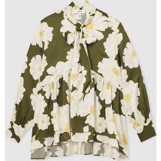 Reiss Reiss Ivory/Green Delilah Floral Tie-Neck Swing Blouse