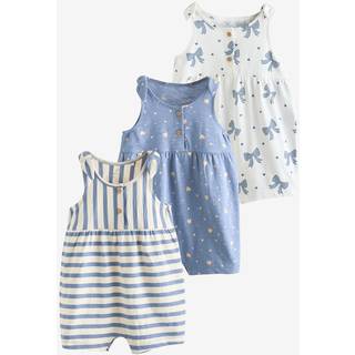 Next Navy Stripe and Bow Printed 100% Cotton Baby Jersey Rompers 3 Pack