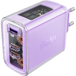 Acefast oplader GaN 65W, 3 porte (1xUSB, 2xUSB-C) - Lilla