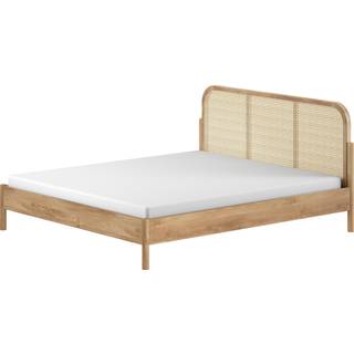Dobbeltseng 180 x 200 cm – Olive i eg med rattan gavl