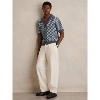 Reiss Reiss Airforce Blue/Soft Blue Robbie Cotton Checkerboard-Knit Shirt - Small
