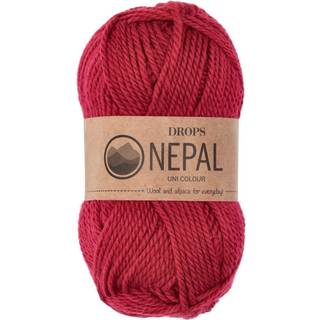 DROPS Nepal 3608 Granatæble (Uni Colour) Indhold: 65% Peruvian Highland Uld, 35% Superfin Alpaca Garngruppe: C (16 - 19 masker) / 10 ply / aran / worsted Vægt/længde: 50 g = ca. 75 meter Anbefalede pinde: 5 mm Strikkefasthed: 10 x 10 cm = 17 m x 22 p Håndvask, max 30°C / Tørres fladt / Kan filtes.