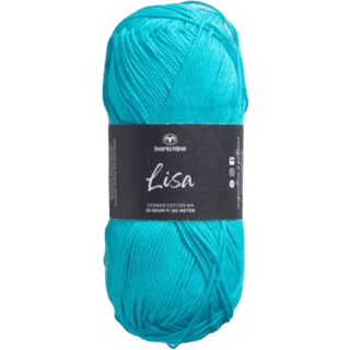 Svarta Fåret Lisa 089 Dykker-turkis Indhold: 100% kæmmet bomuld Vægt/længde: 50 g = ca. 165 meter Anbefalede Pinde: 3mm Strikkefasthed: 10 cm = 28 m Vask: Maskinvask ved 40℃ / Tåler ikke tørretumbling.