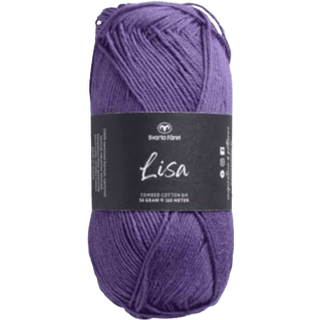 Svarta Fåret Lisa 062 Kongeviolet Indhold: 100% kæmmet bomuld Vægt/længde: 50 g = ca. 165 meter Anbefalede Pinde: 3mm Strikkefasthed: 10 cm = 28 m Vask: Maskinvask ved 40℃ / Tåler ikke tørretumbling.
