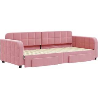 Daybed Velour Pink Lyserød - med udtræk og skuffe / 90 x 200 cm