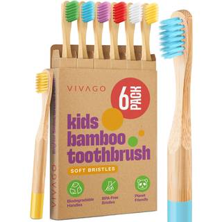 Vivago Kids bambus tandb?rster bl?de b?rsteh?r 6 pakke - bionedbrydeligt tr?b?rn tandb?rste s?t - milj?venlig naturlig b?rn tandb?rste