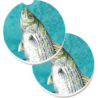"""" Caroline's Treasures Striped Bass Fish Set med 2 Cup Holder Car Coasters 8720Carc 2.56 Multicolor """"