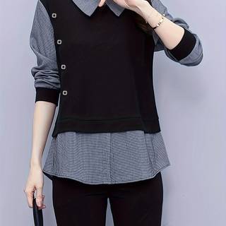 TEMU Spring And Autumn Fashion Striped Spliced Top