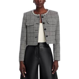 Self-Portrait Embellished houndstooth cropped jacket - black - S