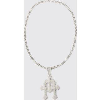 Mens Silver Fully Iced Triple Cross Necklace