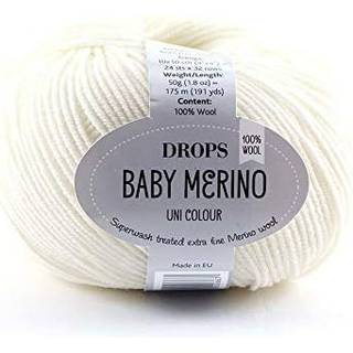 DROPS BABY Merino 02 Natur (Uni Colour) Indhold: 100% extra fine Merino uld Garngruppe: A (23 - 26 masker) / 5 ply / sport Vægt/længde: 50 gram = ca. 175 meter Anbefalede pinde: 3 mm Strikkefasthed: 10 x 10 cm = 24 m x 32 p Maskinvask, Finvask 40ºC / Brug aldrig skyllemiddel / Tørres fladt.