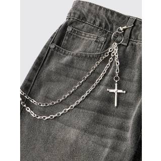 Mens Silver Layered Cross Jean Chain