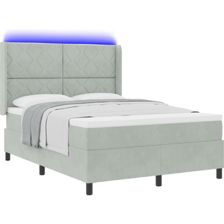 Led Boxspring Seng Med Madras Lysegrå 140 X 200 Cm Fløjl