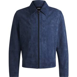 BOSS Black Herren Lederjacke blau unifarben