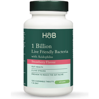 Holland & Barrett – 1 Milliard Levende Venlige Bakterier med Acidophilus, Jordbær - 120 tyggetabletter