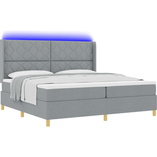 Box Spring Seng Med Madras Lysegrå 200 X 200 Cm Stof