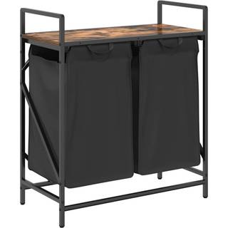 Vasketøjskurv 3 Rum Med Hylde Etræsfarve - Røget eg / 2 bags