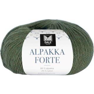 Dale Alpakka Forte 727 Skovgrøn meleret Indhold: 80% alpaca, 20% nylon Vægt/længde: 50 g = ca. 133 meter Anbefalede pinde: 2.5-3.5 mm Strikkefasthed: 10 cm = 26-27 m på pind 2.5-3 mm / 25 m på pind 3.5 mm Vask: Uldvask30 °C / Vaskes med vrangen ud / Brug vaskemiddel til ud/silke / Brug ikke skyllemiddel / Tørres fladt.