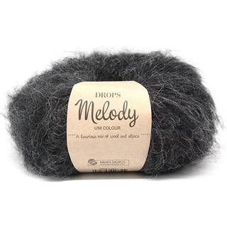 DROPS Melody 05 Sort (Uni Colour) Indhold: 71% Alpaca, 25% Uld, 4% Polyamid Garngruppe: D (12 - 15 masker) / 12 ply / chunky Vægt/længde: 50 g = ca. 140 meter Anbefalede pinde: 8 mm Strikkefasthed: 10 x 10 cm = 12 m x 14 p Håndvask, max 30°C / Tørres fladt / Kan filtes.