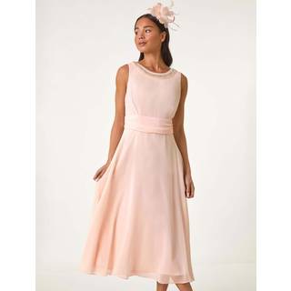 Roman Roman Pink Petite Trim Detail Ruched Midi Dress