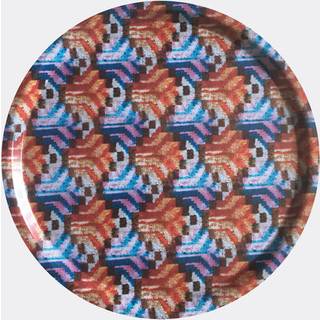 Les-Ottomans Serving And Trays - 'Ikat' wooden tray, orange and blue in Multicolor Wood