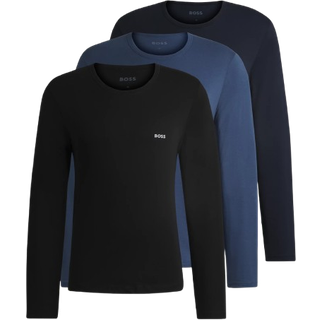 BOSS Black Herren Longsleeve blau,schwarz Reine Baumwolle