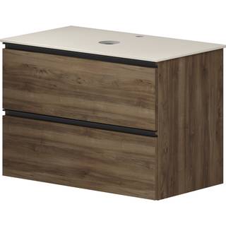 Tvättställsskåp Walnut Luna Trä 80 cm med Cosentino Bänkskiva Silestone Ljusbeige Polerad