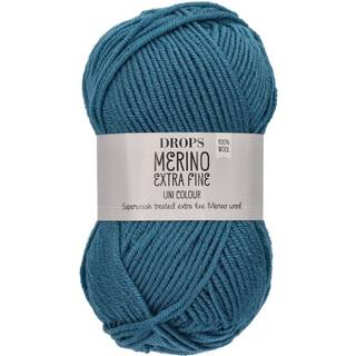 DROPS Merino EXTRA Fine 28 Nordsø (Uni Colour) Indhold: 100% extra fine Merino uld Garngruppe: B (20 - 22 masker) / 8 ply / DK / worsted Vægt/længde: 50 gram = ca. 105 meter Anbefalede pinde: 4 mm Strikkefasthed: 10 x 10 cm = 21 m x 28 p Maskinvask, Finvask 40ºC / Brug aldrig skyllemiddel / Tørres fladt.