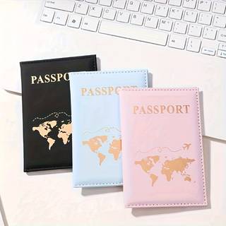 TEMU 3pcs Fashion Passport Covers - Black, Blue, Pink With World , Durable, Open Closure For , Travel Essentials | Stylish Passport Holder | Decorative World Map