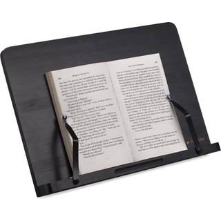 Navaris Bambus Book Stand - Hands -Free Reading Recipe Cookbook Tablet Holder med 2 justerbare metalsideholdere med greb - Bambus Easel - Sort
