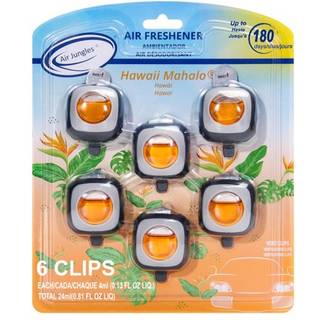 Air Jungles Hawaiian Scent Car Air Freshener Clip 6 Vent Clips 4 ml hver Langtidsholdbar Air Freshener Op til 180 dage Bil Opfrisker Lugt Elimina