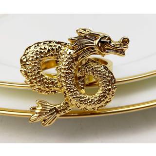 Fennco Styles Antique Dragon Metal Servietringe Sæt af 4 - Guld serviet indehavere til hjemmeindretning Spisebord Banket Familieindsamling og spe