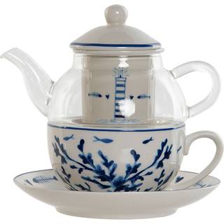 Tekande Home ESPRIT Blå Hvid Krystal Porcelæn