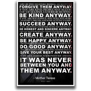 Mor Teresa alligevel citat plakat motiverende plakatinspirerende plakat v?re venlig plakat 18-tommer med 12-tommer premium 100 lb glans plakatpap