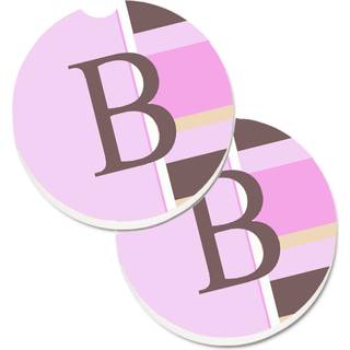 """" Caroline's Treasures Letter B Initial Monogram - Pink Stripes Set med 2 Cup Holder Car Coasters CJ1005 -BCARC 2.56 Multicolor """"