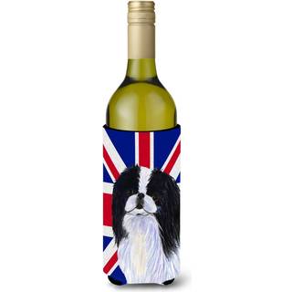 Caroline's Treasures SS4909Literk Japanese Chin med engelsk Union Jack British Flag Wine Bottle Hugger Bottle Cooler Sleeve Hugger Machine vaskba