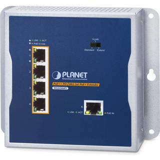 PLANET WGS-E304PT Industrial PoE+ Wall-mounted Extender 1-Port PoE++ to 4-Port Netværkssender & -modtager Blå