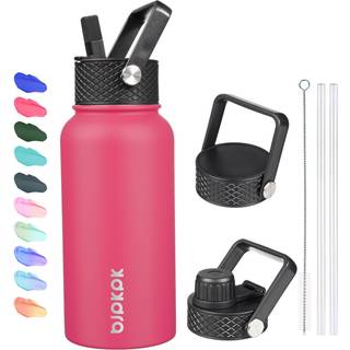 Bjpkpk isolerede vandflasker med halm låg 27 oz rustfrit stål vandflaske med 3 låg lækage bevis BPA gratis metal termos krus sportsvand flaske ho