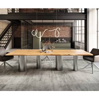 Esstisch Edge 300x100x4 Eiche Natur Pilier Edelstahl gebürstet Live-Edge