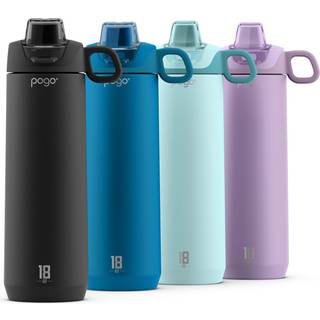 Pogo Aktiv vakuumisoleret vandflaske i rustfrit stål med lækagesikkert chug låg og silikone bærer loop pulvercoat sort 18 oz